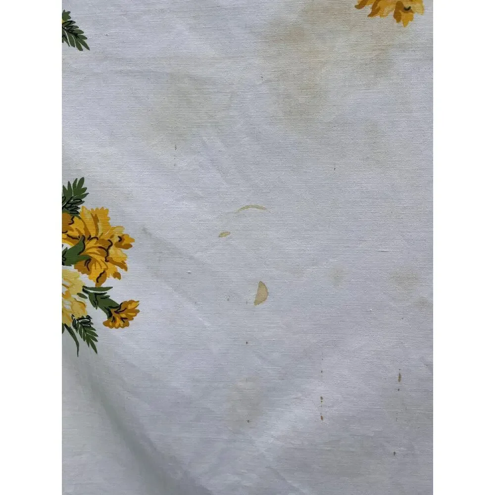 Vintage Yellow and Orange Floral Tablecloth with Swag Fringe Pattern